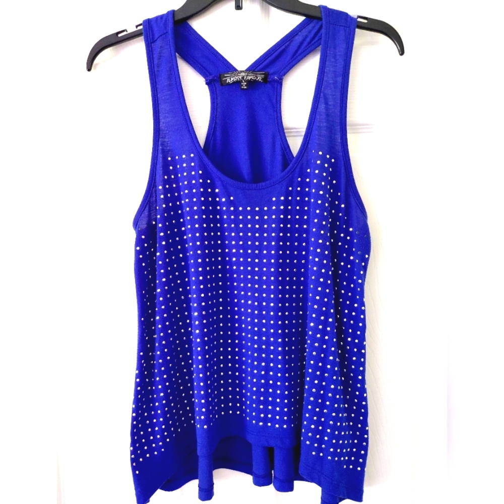 Almost Famous Blue Embellished Backless Tank Top